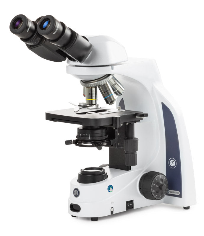 Microscopio binocular iScope con oculares EWF 10x/20 mm, objetivos E-plan EPL de 4/10/S40/S100x de inmersión en aceite e iluminación NeoLED™ de 3 W IS.1152-EPL
