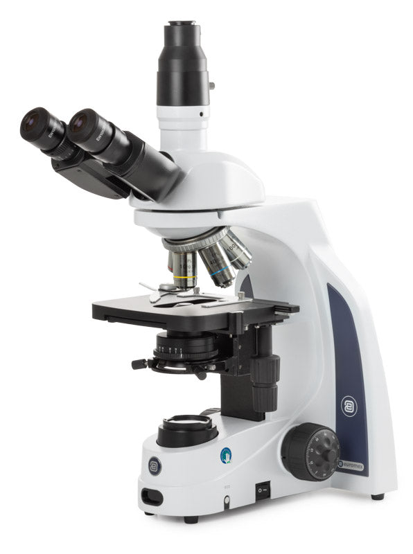 Microscopio trinocular iScope con oculares EWF 10x/20 mm, objetivos E-plan EPL de 4/10/S40/S100x de inmersión en aceite e iluminación NeoLED™ de 3 W IS.1153-EPL