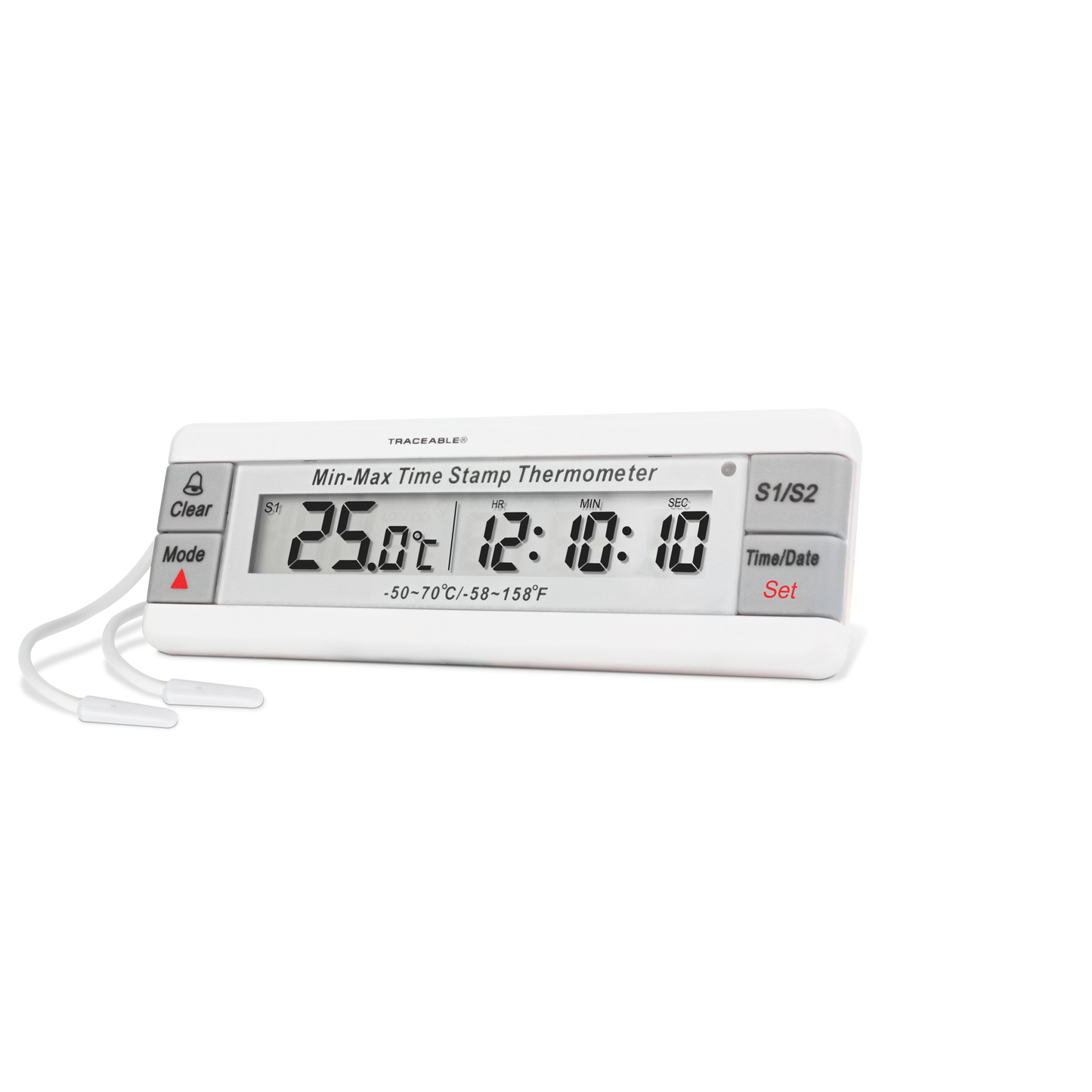 Termómetro Digital con Reloj y 2 Sondas -50-70ºC Traceable Control Company 4307